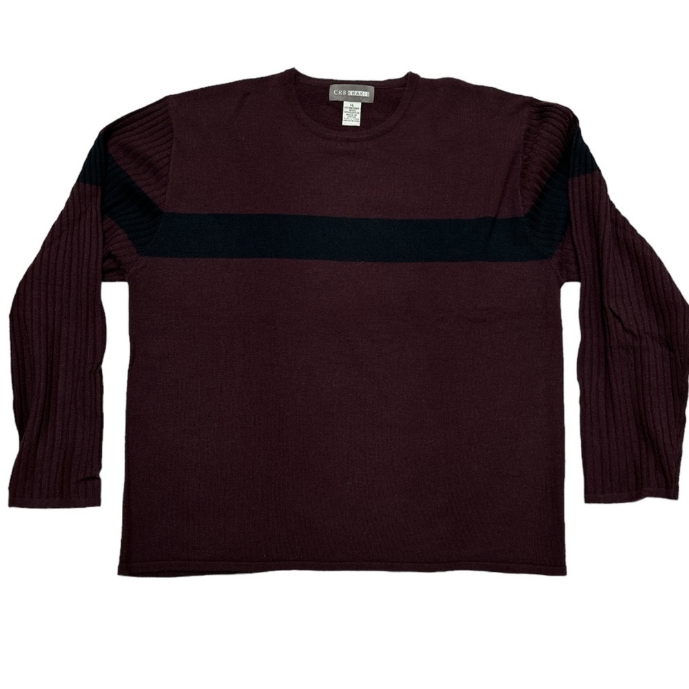 CRB Khakis Merino Wool Sweater Merlot/Navy Ribbed Long Sleeve Made in Japan. XL
